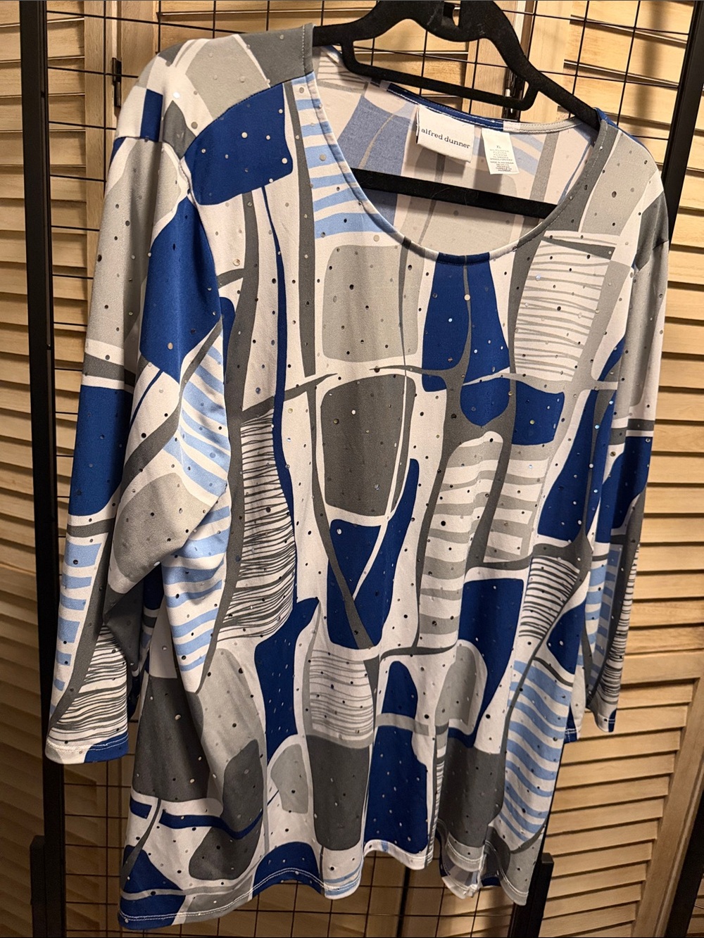 Alfred Dunner Blue, Gray & White Abstract Long-Sleeve Top